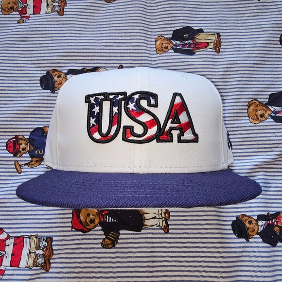 Rare White USA New Era Fitted 7 1/2 - Picture 1 of 3